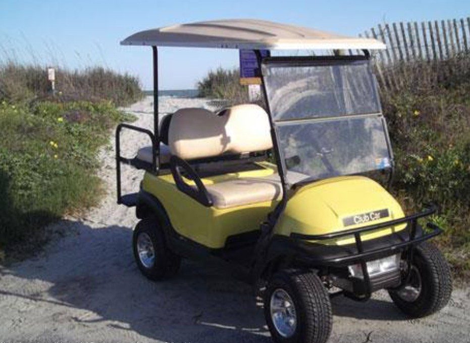 Yellow Street Legal Golf Cart at the Beach