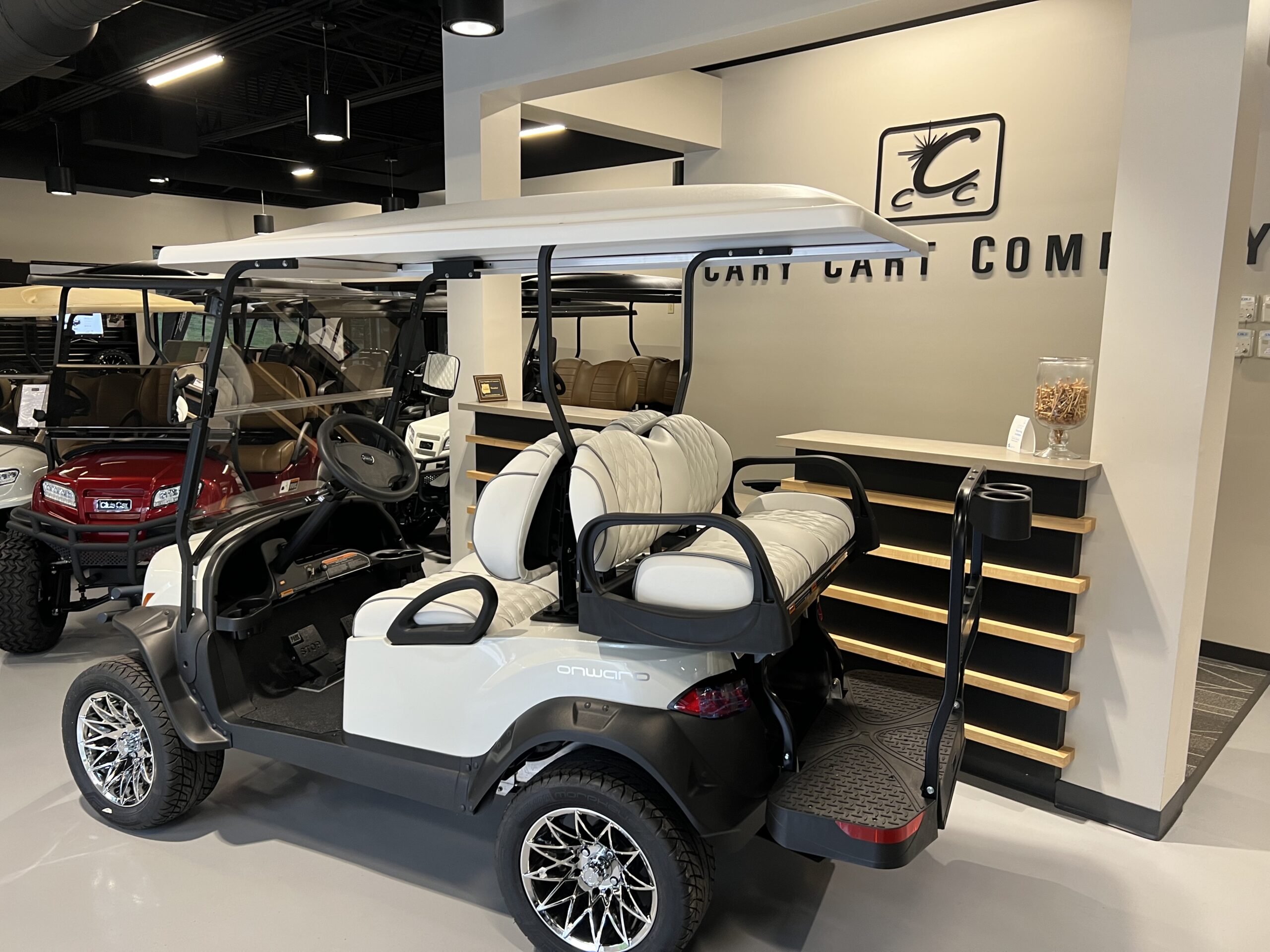 Metallic Glacier White Club Car Onward Lifted3 | Cary Cart Co